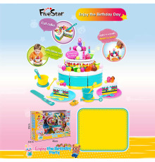 Тортик на липучках 35970 (10/2) смаколики, прикраси, посуд, свічка та запальничка підсвічуються, в коробці