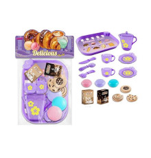 Набір продуктів 99003 (120/2) таця, 2 чашки, 2 блюдця, чайничок, ніж, ложка, вилка, печиво, коробочки з кавою і цукром, в пакеті