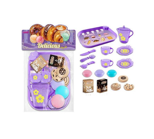 Набір продуктів 99003 (120/2) таця, 2 чашки, 2 блюдця, чайничок, ніж, ложка, вилка, печиво, коробочки з кавою і цукром, в пакеті