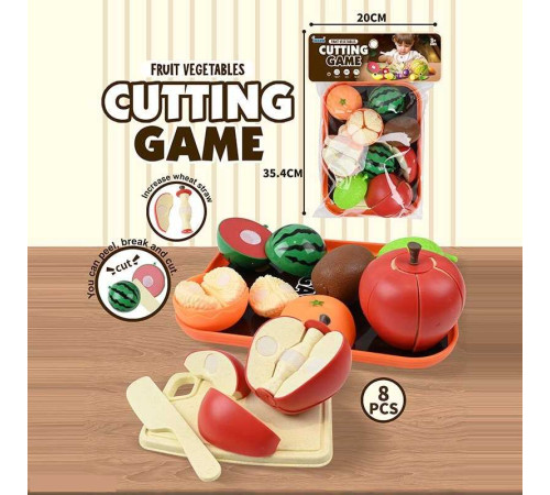 Продукти на липучці JQ 912-2 (96) 8 елементів, овочі, фрукти, таця, дощечка, ніж, в пакеті