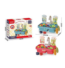 Набір посуду 33029 A (36/2) 2 кольори, кран на батарейках, набір овочів та фруктів, посуд, коробці