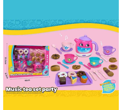 Набір посуду 3221 A (30) чайник, підсвічування, звуки, мелодії, датчики руху, на батарейках, посуд, солодощі, в коробці