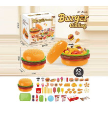 Набір продуктів CB 599 Y9 (30) 62 елементи, великий бургер-бокс, продукти на липучках, посуд, таця, дошка для нарізання, ножичок, стаканчики та баночки для соусів, морозиво, картопля фрі, печиво, бутерброди, в коробці