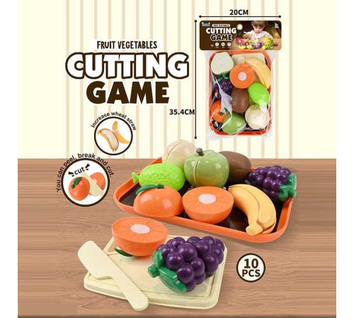 Продукти на липучці JQ 912-4 (96) 10 елементів, овочі, фрукти, таця, дощечка, ніж, в пакеті