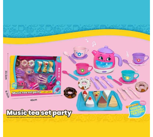 Набір посуду 3221 B (30) чайник, підсвічування, звуки, мелодії, датчики руху, на батарейках, посуд, солодощі, в коробці