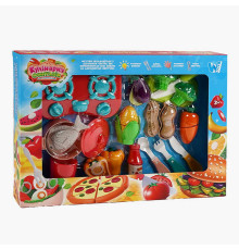 Набір продуктів “Кулінарна фантазія” 10385 (36/2) “Wtoys”, 24 елементи, овочі та фрукти на липучках, варильна поверхня, дошка для нарізання, ніж, в коробці