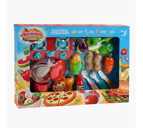 Набір продуктів “Кулінарна фантазія” 10385 (36/2) “Wtoys”, 24 елементи, овочі та фрукти на липучках, варильна поверхня, дошка для нарізання, ніж, в коробці – в наличии! Купите сейчас у KAZKOVA