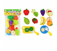 Набір продуктів 170 A3 (72/2) 10 фруктів та ягід на липучках, дошка для нарізання, тарілка, ніж, виделка, в пакеті