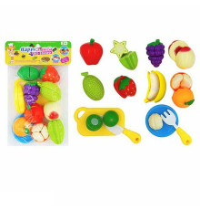 Набір продуктів 170 A3 (72/2) 10 фруктів та ягід на липучках, дошка для нарізання, тарілка, ніж, виделка, в пакеті