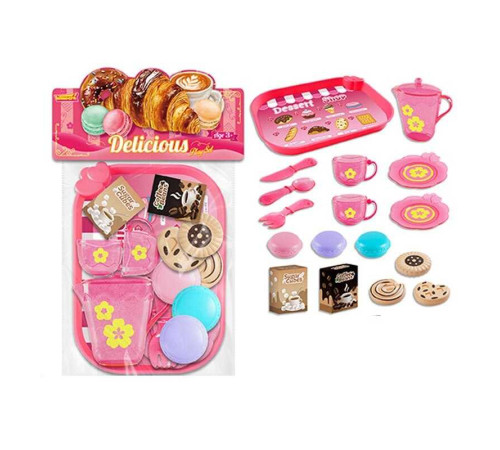 Набір продуктів 99009 (120/2) таця, 2 чашки, 2 блюдця, чайничок, ніж, ложка, вилка, печиво, коробочки з кавою і цукром, в пакеті