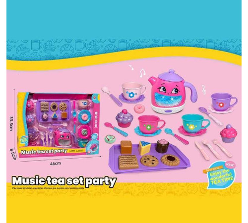 Набір посуду 3221 C (30) чайник, підсвічування, звуки, мелодії, датчики руху, на батарейках, посуд, солодощі, в коробці