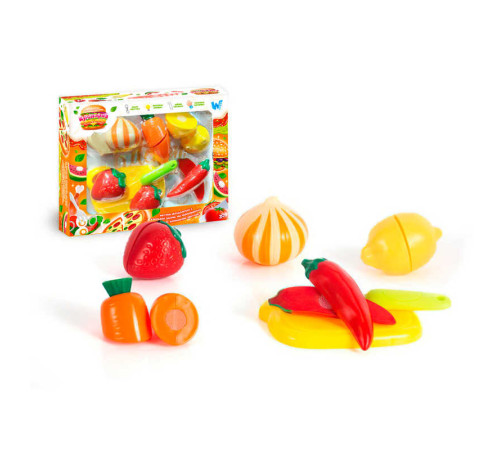Набір продуктів “Кулінарна фантазія” 22117 (96/2) "WToys", 12 елементів, овочі та фрукти на липучках, дошка для нарізання, ніж, в коробці – в наличии! Купите сейчас у KAZKOVA