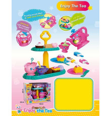 Набір посуду 35639 (8/2) музичний чайник, кольорове підсвічування, 2 режими роботи, перемикач мелодій, звукові ефекти, люстерко, двоярусне сервірувальне блюдо, посуд, муляжі тістечок, печива, морозива, в коробці