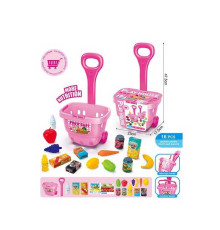 Набір продуктів 8239 (40/2) 16 елементів, 2в1: кошик/візочок, телескопічна ручка, висота 48см, фрукти, баночки з напоями, коробочки зі смаколиками