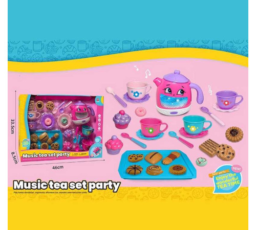 Набір посуду 3221 D (30) чайник, підсвічування, звуки, мелодії, датчики руху, на батарейках, посуд, солодощі, в коробці