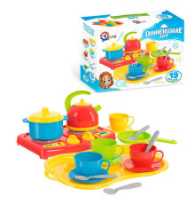 гр Кухня "Маринка" 1554 (5) "Technok Toys", чашки, блюдця, ложки, пательня, кастрля, чайник, плита, таця, в коробці