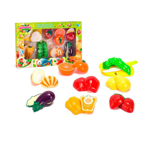 Набір продуктів “Кулінарна фантазія” 77450 (64/2) "WToys", 18 елементів, овочі та фрукти на липучках, дошка для нарізання, ніж, в коробці – в наличии! Купите сейчас у KAZKOVA