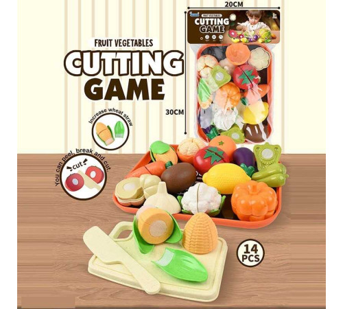 Продукти на липучці JQ 912-7 (48) 14 елементів, овочі, фрукти, таця, дощечка, ніж, в пакеті – в наличии! Купите сейчас у KAZKOVA