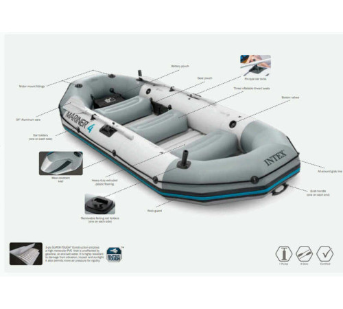 Intex Човен 68376 NP (1) "MARINER 4" Чотиримісний, Розмір:328x145x48 см Intex Човен 68376 NP (1) "MARINER 4" Чотиримісний, Розмір:328x145x48 см