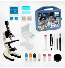 Мікроскоп 2110 (12/2) підсвічування, збільшення у 300, 600, 1200 разів, інструменти, слайди, колби, інструкція, у валізі