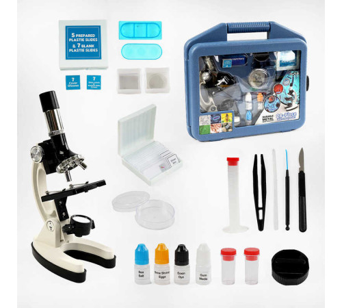 Мікроскоп 2110 (12/2) підсвічування, збільшення у 300, 600, 1200 разів, інструменти, слайди, колби, інструкція, у валізі