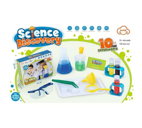 Набір хіміка 304 B (24) 12 елементів, мірна склянка, лійка, піпетка, лупа, пінцет, 4 колби, підставки, окуляри, таця, в коробці