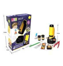 Мікроскоп 2120 A-1 (72/2) розмір: 5х6.4х12.1 см, підсвічування, 120х збільшення, підсвічування, фокусування, 2 колби, предметні скельця, пінцет, інструменти, текстильний мішечок, в коробці