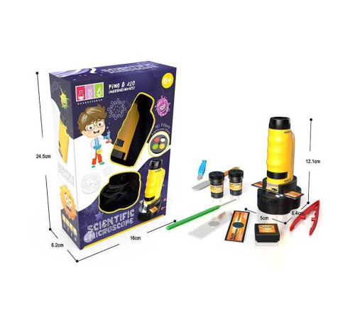 Мікроскоп 2120 A-1 (72/2) розмір: 5х6.4х12.1 см, підсвічування, 120х збільшення, підсвічування, фокусування, 2 колби, предметні скельця, пінцет, інструменти, текстильний мішечок, в коробці