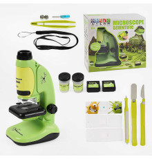 Мікроскоп 2209-1 (60/2) підсвічування, інструменти, 3 скельця, контейнери для зразків, викрутка, батарейки, інструкція, в коробці