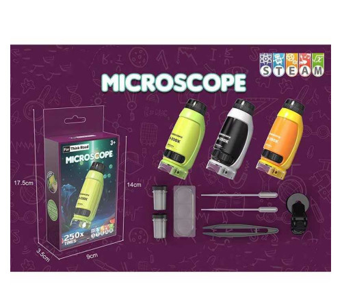 Мікроскоп 229 A (120/2) 3 кольори, 250х збільшення, підсвічування, фокусування, 2 колби, предметне скельце, пінцет, 2 піпетки, тримач, в коробці, ВИДАЄТЬСЯ ТІЛЬКИ МІКС ВИДІВ