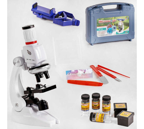 Мікроскоп С 2172 (12) підсвічування, контейнер з предметним склом, баночки, пластиковий тримач для телефону, у валізі