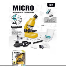 Мікроскоп 2205 (24/2) збільшення 100х, 400х та 1200х, інструменти, зразок, скельця, підсвічування, тримач для телефону, в коробці