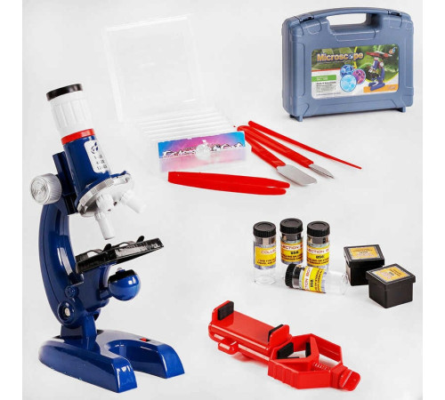 Мікроскоп С 2173 (12) підсвічування, контейнер з предметним склом, баночки, пластиковий тримач для телефону, у валізі