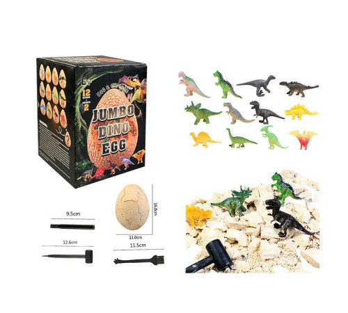 Розкопки BKG 012 (30) 12 фігурок + 2 бонусні, 12 карток з динозаврами, молоток, щітка, долото, баночка, в коробці