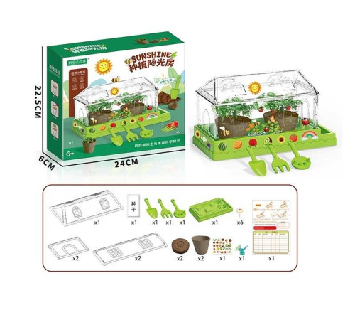 Набір для садівництва HX 301 (48) теплиця, насіння, садові інструменти, ґрунт, горщики, лійка, наліпки, в коробці