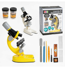 Мікроскоп 1012 A-1 (48/2) 2 кольори, підсвічування, скельця та пляшечки для зразків, інструменти, викрутка, інструменти, в коробці