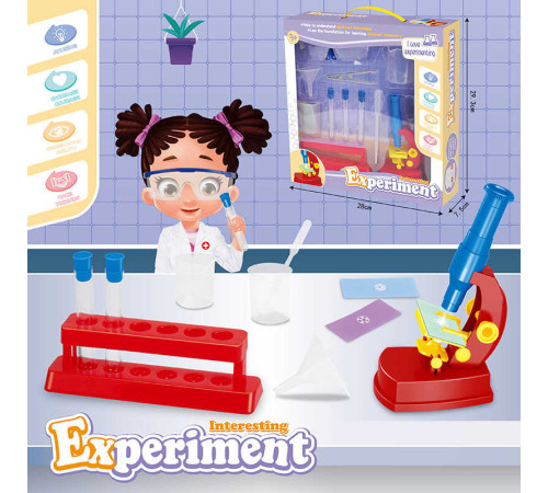 Набір хіміка W 610 (24) пробірки, мірний стаканчик, окуляри, пінцет, лійка, мікроскоп на батарейках, підсвітка, в коробці