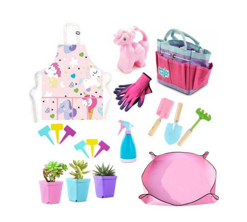 Набір садівника 168-98 (36) інструменти, органайзер, розпилювач, поливалка, 3 горщики, рукавички, фартух, в коробці