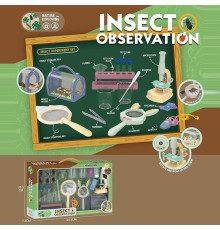 Набір дослідів W 613 (36) мікроскоп на батарейках, підсвітка, лупа, сачок, пінцет, моделі комах, пробірки, в коробці