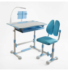 Парта дитяча зі стільчиком S-71400 (1) колір синій, регульована висота та нахил, з лампою, в коробці
