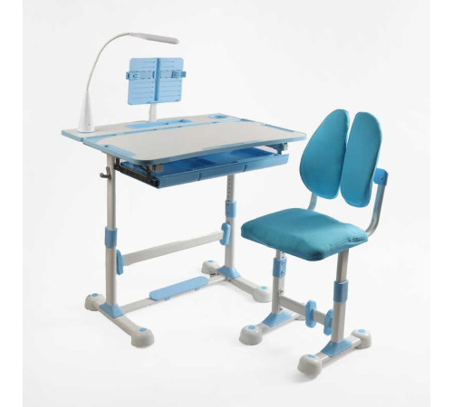 Парта дитяча зі стільчиком S-71400 (1) колір синій, регульована висота та нахил, з лампою, в коробці