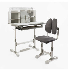 Парта дитяча зі стільчиком S-82045 (1) колір сірий, з полицями, регульована висота та нахил , з лампою, в коробці