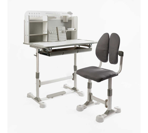 Парта дитяча зі стільчиком S-82045 (1) колір сірий, з полицями, регульована висота та нахил , з лампою, в коробці