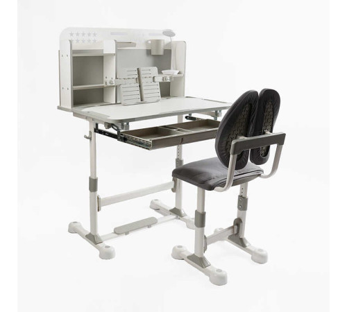 Парта дитяча зі стільчиком S-82045 (1) колір сірий, з полицями, регульована висота та нахил , з лампою, в коробці