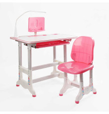 Парта дитяча зі стільчиком UL-90311 (1) колір рожевий, регульована висота та нахил, з лампою, в коробці