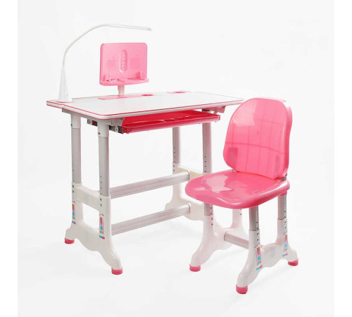 Парта дитяча зі стільчиком UL-90311 (1) колір рожевий, регульована висота та нахил, з лампою, в коробці