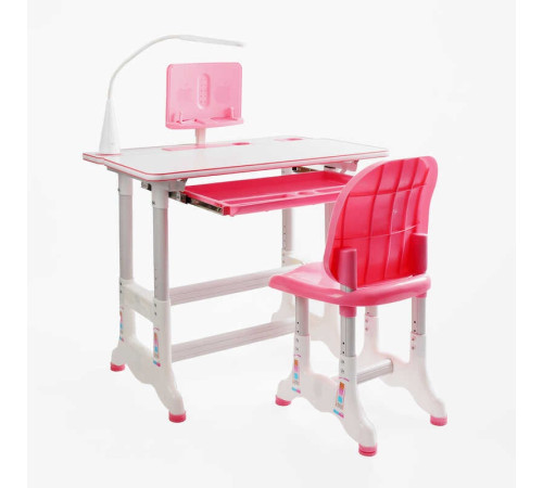 Парта дитяча зі стільчиком UL-90311 (1) колір рожевий, регульована висота та нахил, з лампою, в коробці