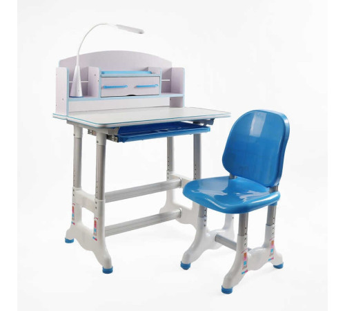 Парта дитяча зі стільчиком BL-14194 (1) колір синій, з полицями, регульована висота та нахил , з лампою, в коробці