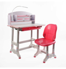 Парта дитяча зі стільчиком BL-18806 (1) колір рожевий, з полицями, регульована висота та нахил , з лампою, в коробці