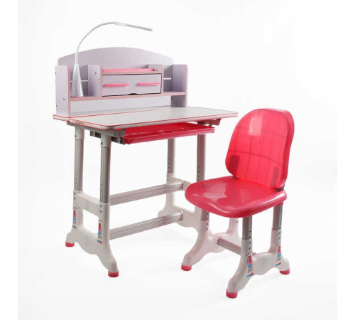Парта дитяча зі стільчиком BL-18806 (1) колір рожевий, з полицями, регульована висота та нахил , з лампою, в коробці